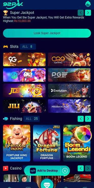 92Pak super jackpot and casino screenshot